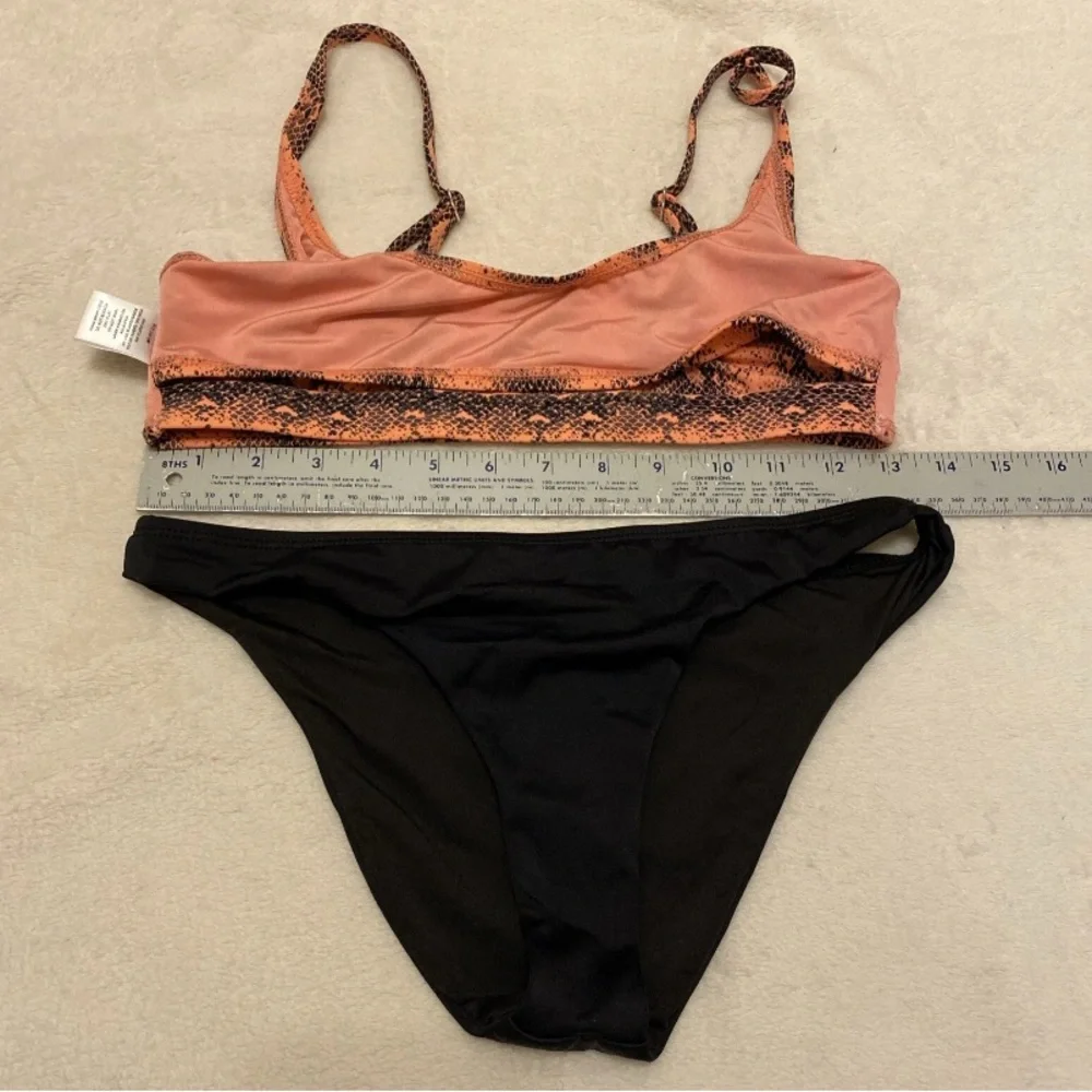 Snake Print Bikini Top and Black Bottom Set